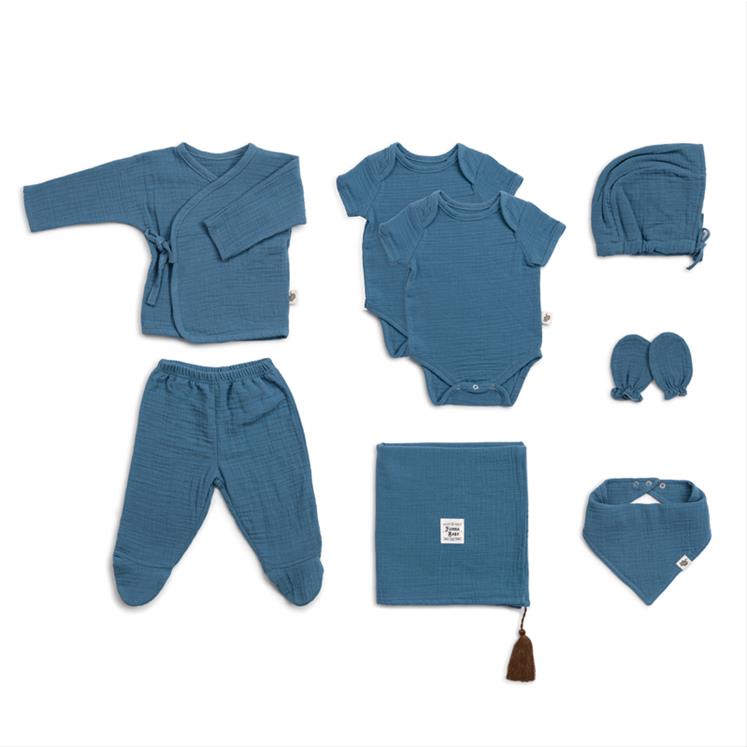 Muslin Newborn set - 8 pieces - Province- Dark Blue- 0/3 months