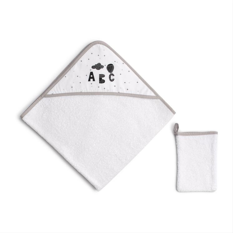 Hooded Towel + Mitt - Story- Grey- 75X75 / 15X21 Cm