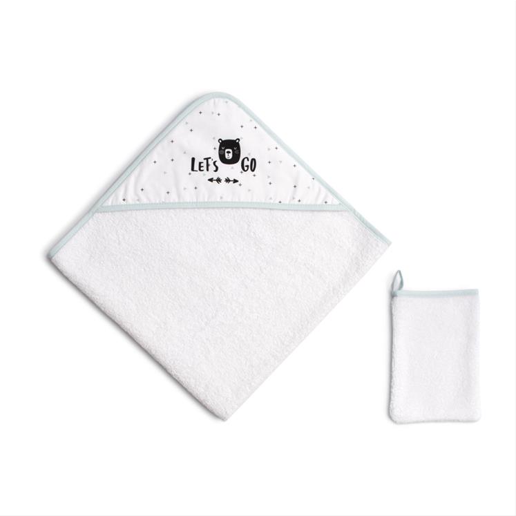 Hooded Towel + Mitt - Cute & Wild- Beige - 75X75 / 15X21 Cm