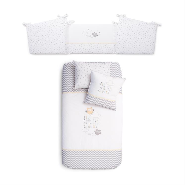 Bedding Set -Owlet - Grey-  70/80 cm