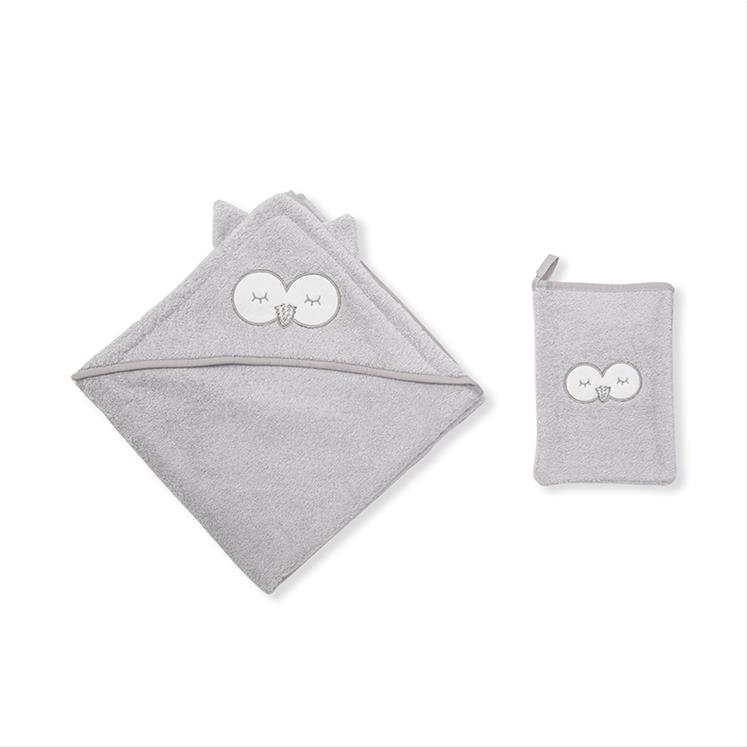 Üçgen Başlıklı Havlu + Kese - Owlet - Grey - 75x75 / 15x21