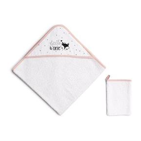 Hooded Towel + Mitt - Cute & Wild- Beige - 75X75 / 15X21 Cm
