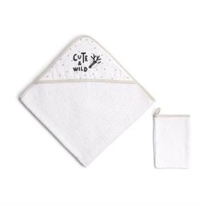 Hooded Towel + Mitt - Cute & Wild- Beige - 75X75 / 15X21 Cm