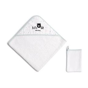 Hooded Towel + Mitt - Cute & Wild- Beige - 75X75 / 15X21 Cm