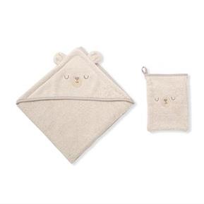 Hooded Towel + Mitt - Pyjama- Brown- 75X75 / 15X21 Cm