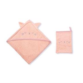 Üçgen Başlıklı Havlu + Kese -VIP - Pembe - 75x75 / 15x21 cm