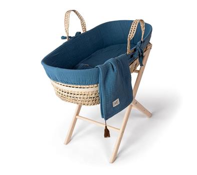 Muslin Moses Basket Set - Province - Dark Blue - 85 cm