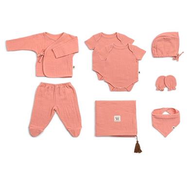 Muslin Newborn set - 8 pieces - Coral - 0/3 months