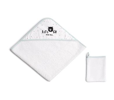 Hooded Towel + Mitt - Cute & Wild- Beige - 75X75 / 15X21 Cm